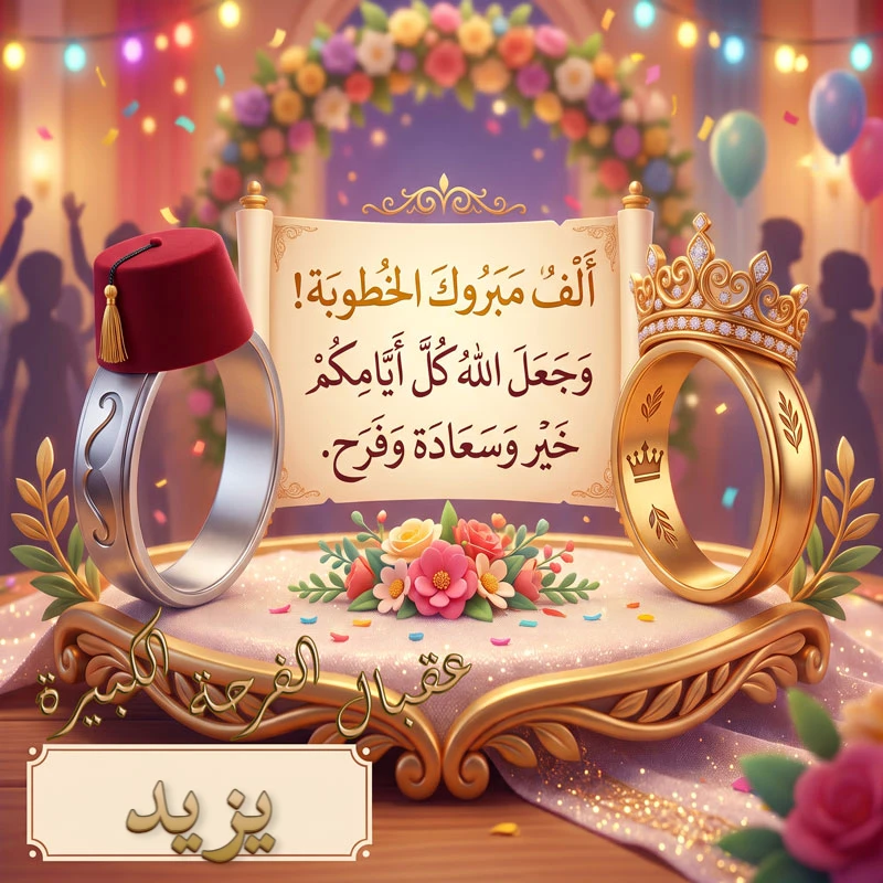 تحميل كارت مبروك الخطوبة باسم يزيد للفيسبوك والواتساب