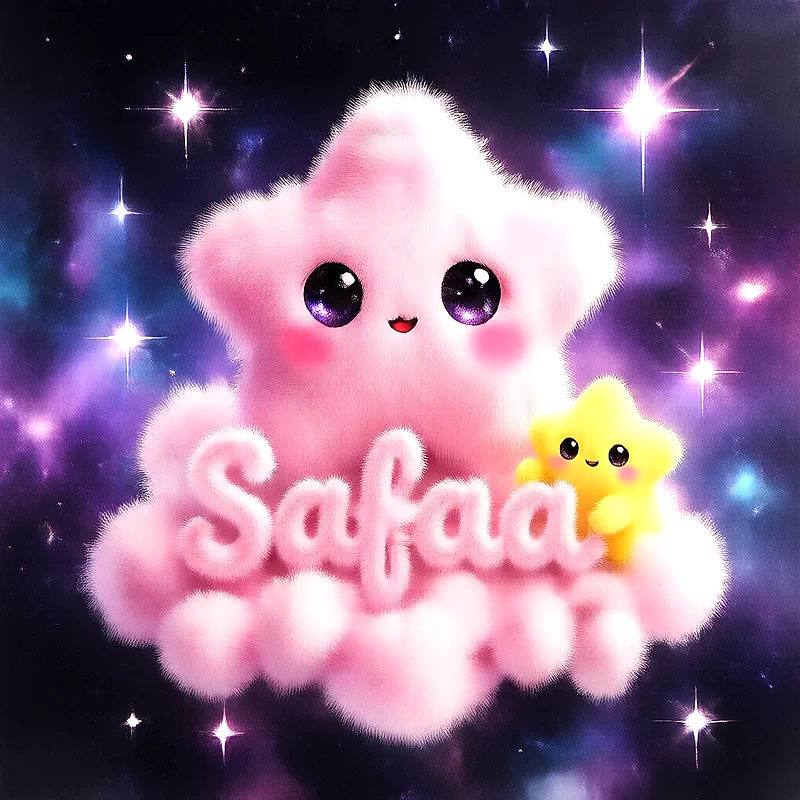 صورة اسم صفاء بتصميم النجمة الصغيرة الحالمة وسط الفضاء الملون