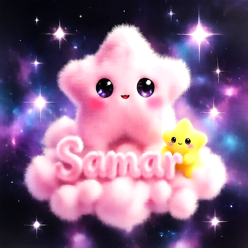 صورة اسم سمر بتصميم النجمة الصغيرة الحالمة وسط الفضاء الملون