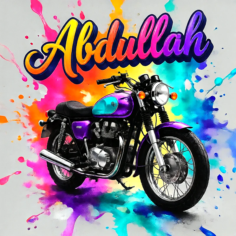 صور اسم عبدالله بخط ملون متدرج على موتوسيكل بنفسجي | تصميم موتوسيكل 3D للفيسبوك والواتساب