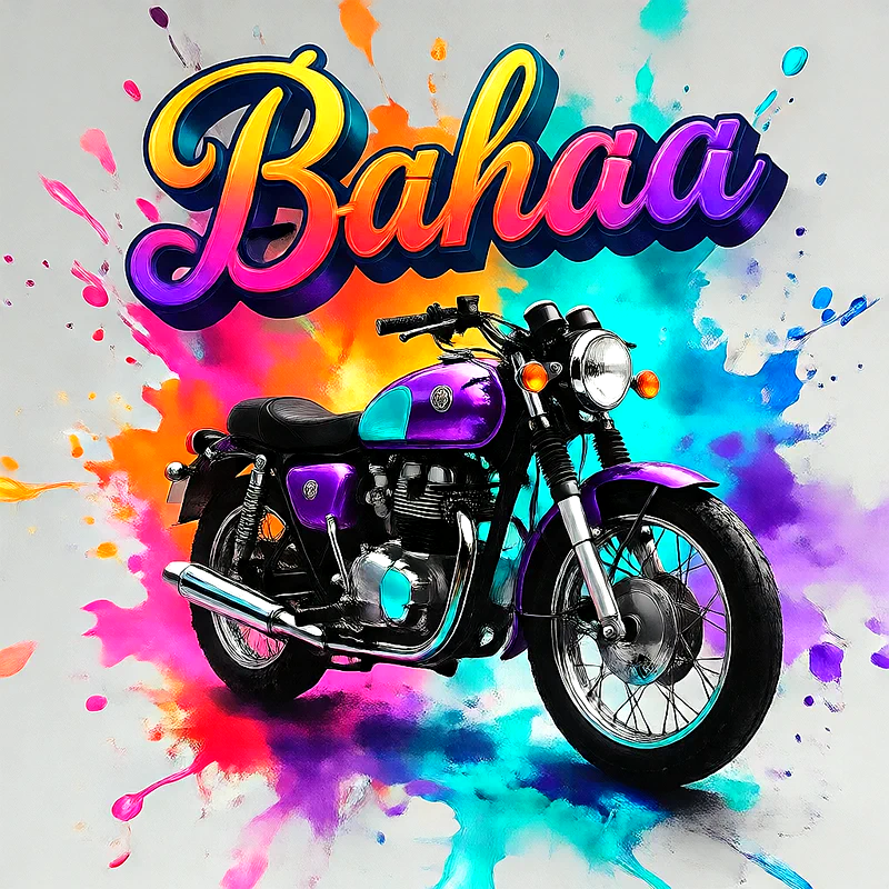 صور اسم بهاء بخط ملون متدرج على موتوسيكل بنفسجي | تصميم موتوسيكل 3D للفيسبوك والواتساب