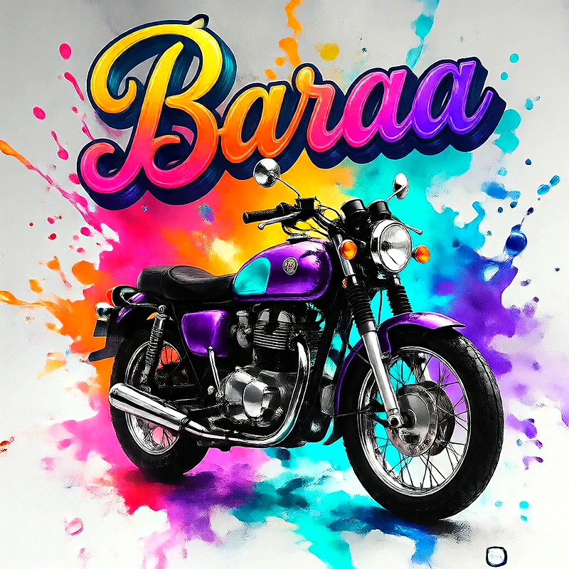 صور اسم براء بخط ملون متدرج على موتوسيكل بنفسجي | تصميم موتوسيكل 3D للفيسبوك والواتساب