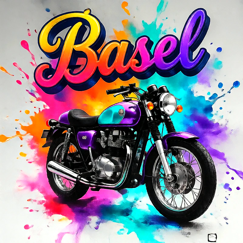 صور اسم باسل بخط ملون متدرج على موتوسيكل بنفسجي | تصميم موتوسيكل 3D للفيسبوك والواتساب