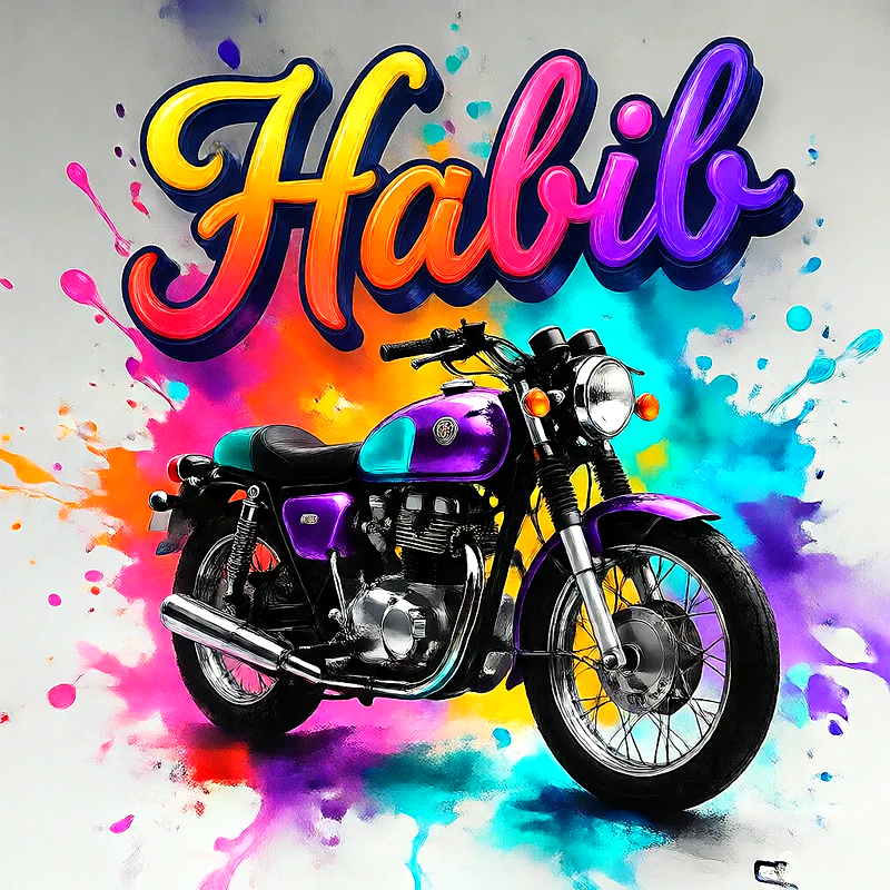 صور اسم حبيب بخط ملون متدرج على موتوسيكل بنفسجي | تصميم موتوسيكل 3D للفيسبوك والواتساب
