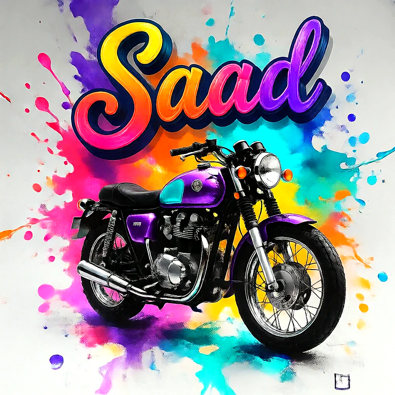 صور اسم سعد بخط ملون متدرج على موتوسيكل بنفسجي | تصميم موتوسيكل 3D للفيسبوك والواتساب
