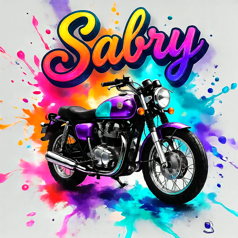 صور اسم صبرى بخط ملون متدرج على موتوسيكل بنفسجي | تصميم موتوسيكل 3D للفيسبوك والواتساب