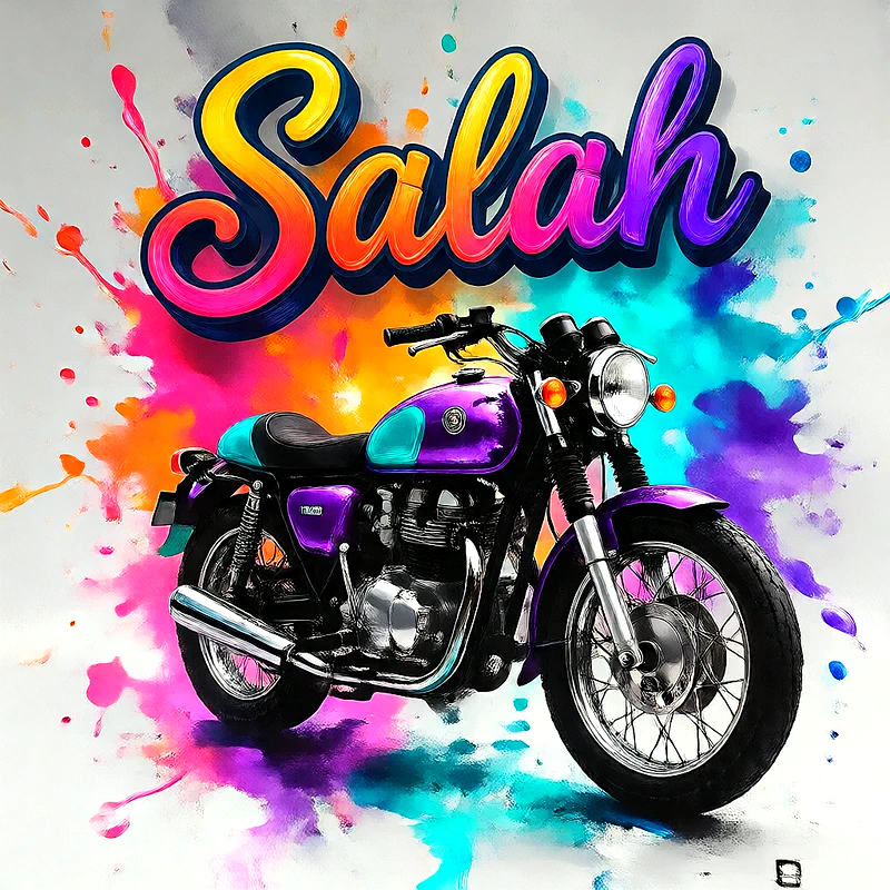 صور اسم صلاح بخط ملون متدرج على موتوسيكل بنفسجي | تصميم موتوسيكل 3D للفيسبوك والواتساب