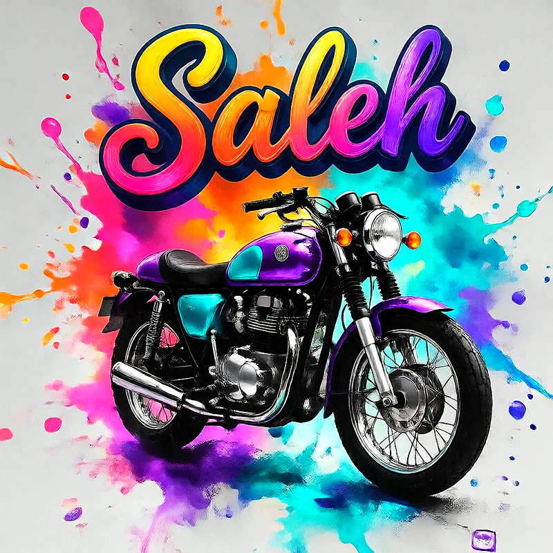 صور اسم صالح بخط ملون متدرج على موتوسيكل بنفسجي | تصميم موتوسيكل 3D للفيسبوك والواتساب
