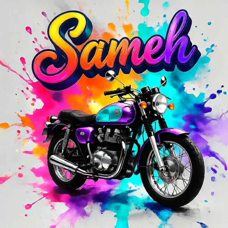 صور اسم سامح بخط ملون متدرج على موتوسيكل بنفسجي | تصميم موتوسيكل 3D للفيسبوك والواتساب