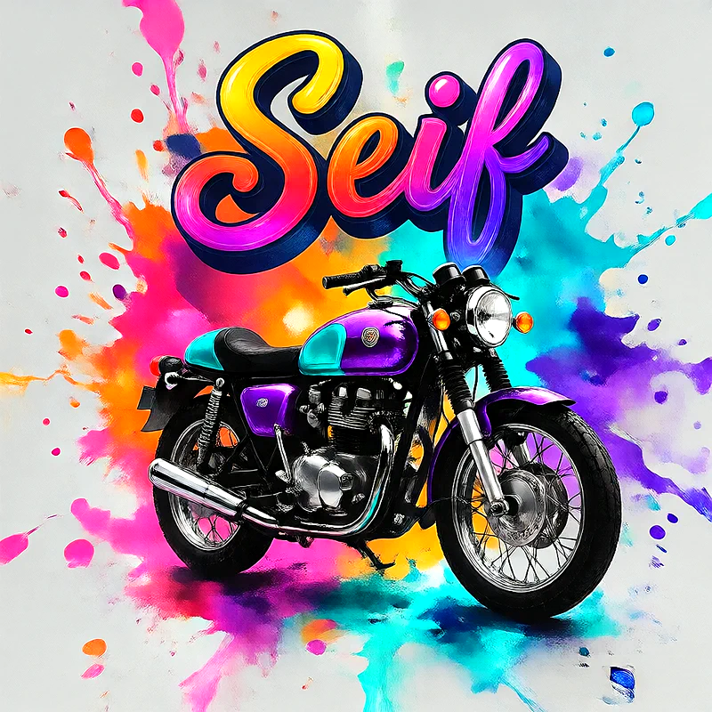 صور اسم سيف بخط ملون متدرج على موتوسيكل بنفسجي | تصميم موتوسيكل 3D للفيسبوك والواتساب