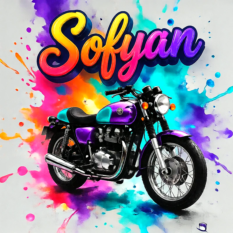 صور اسم سفيان بخط ملون متدرج على موتوسيكل بنفسجي | تصميم موتوسيكل 3D للفيسبوك والواتساب