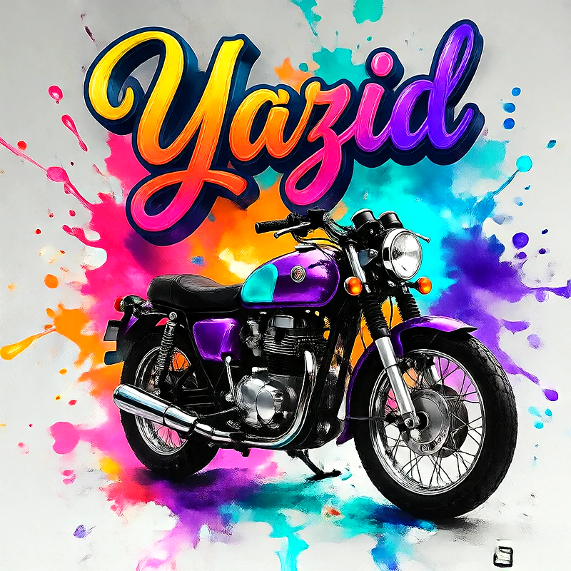 صور اسم يزيد بخط ملون متدرج على موتوسيكل بنفسجي | تصميم موتوسيكل 3D للفيسبوك والواتساب