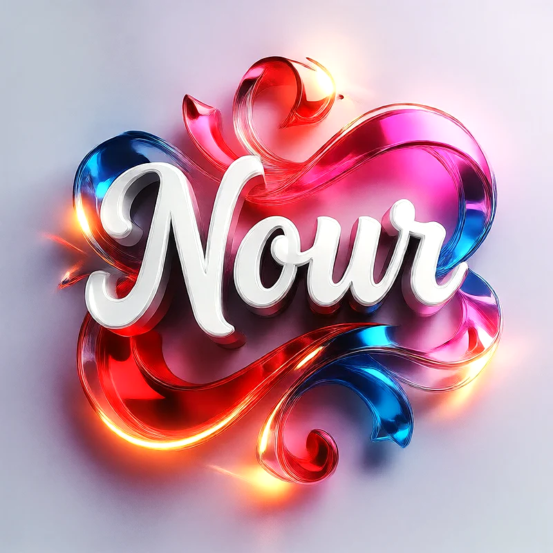 تحميل صورة اسم نور بخط انجليزي أنيق تصميم 3D فاخر للفيسبوك والواتساب