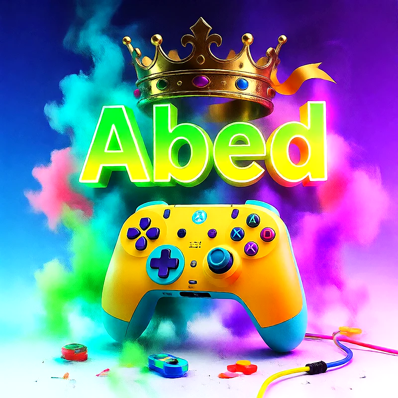 صورة اسم عابد بتاج ذهبي على يد تحكم ألعاب بلاى ستيشن | تصميم جيمنج 3D للفيسبوك والواتساب