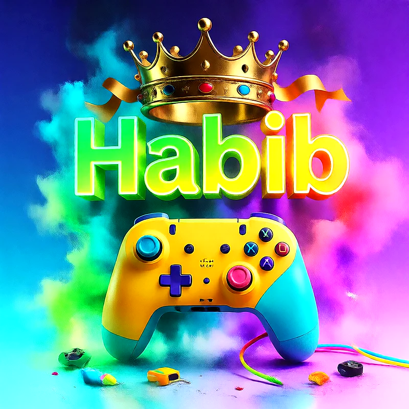 صورة اسم حبيب بتاج ذهبي على يد تحكم ألعاب بلاى ستيشن | تصميم جيمنج 3D للفيسبوك والواتساب