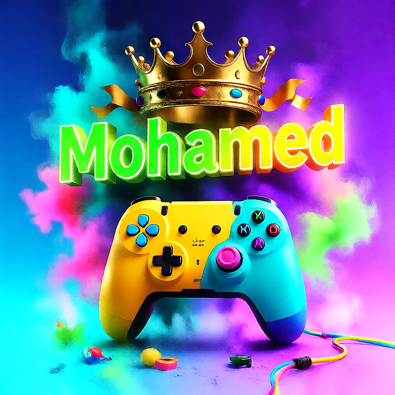صورة اسم محمد بتاج ذهبي على يد تحكم ألعاب بلاى ستيشن | تصميم جيمنج 3D للفيسبوك والواتساب