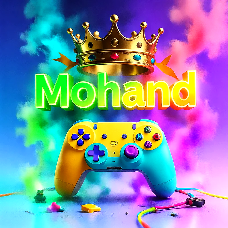 صورة اسم مهند بتاج ذهبي على يد تحكم ألعاب بلاى ستيشن | تصميم جيمنج 3D للفيسبوك والواتساب