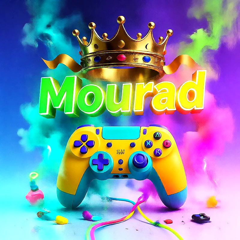 صورة اسم مراد بتاج ذهبي على يد تحكم ألعاب بلاى ستيشن | تصميم جيمنج 3D للفيسبوك والواتساب