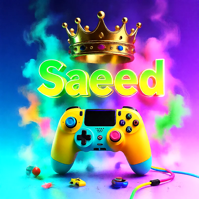 صورة اسم سعيد بتاج ذهبي على يد تحكم ألعاب بلاى ستيشن | تصميم جيمنج 3D للفيسبوك والواتساب
