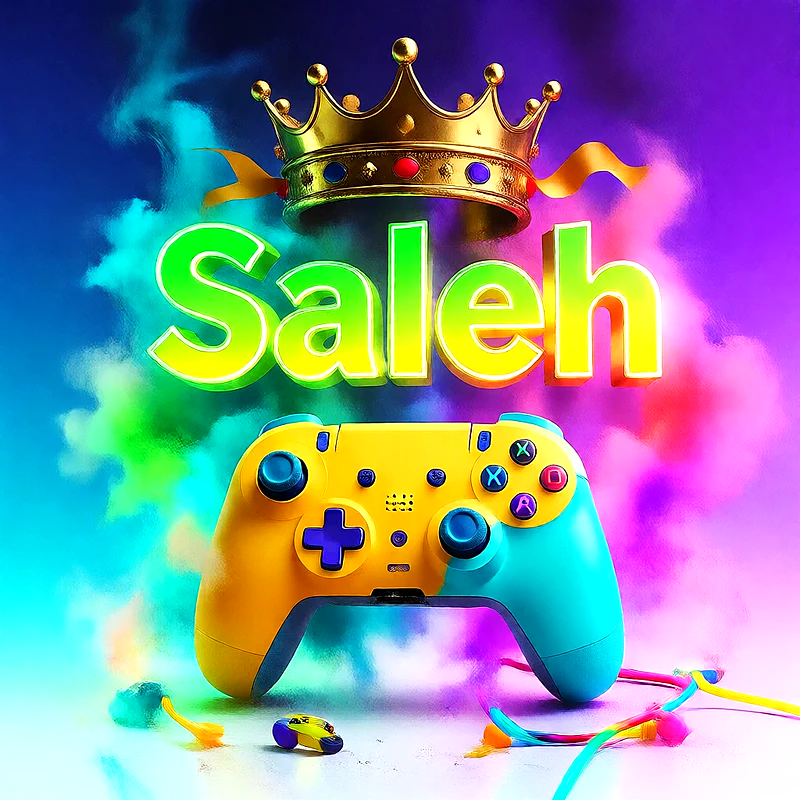 صورة اسم صالح بتاج ذهبي على يد تحكم ألعاب بلاى ستيشن | تصميم جيمنج 3D للفيسبوك والواتساب