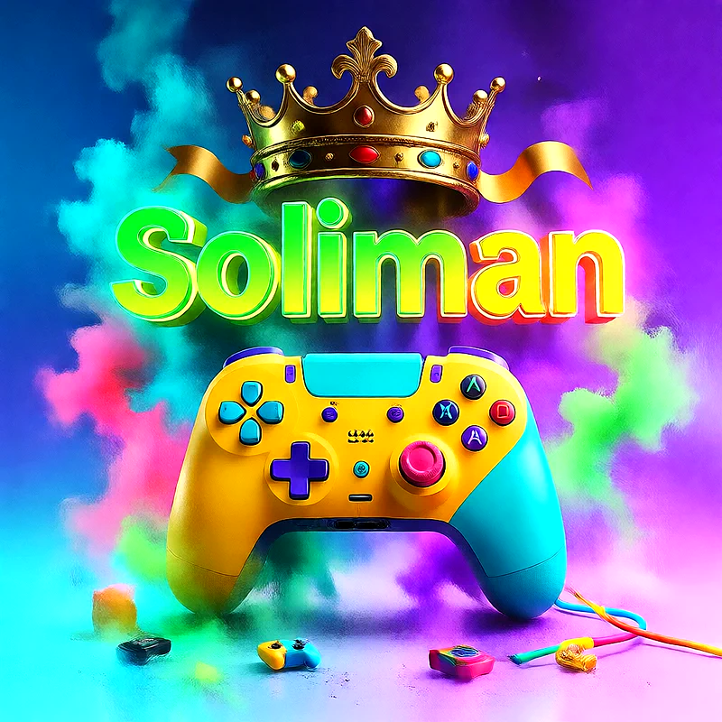 صورة اسم سليمان بتاج ذهبي على يد تحكم ألعاب بلاى ستيشن | تصميم جيمنج 3D للفيسبوك والواتساب