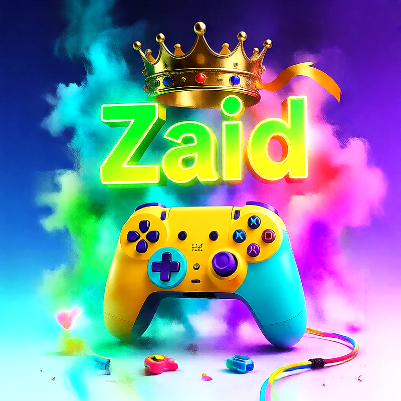 صورة اسم زيد بتاج ذهبي على يد تحكم ألعاب بلاى ستيشن | تصميم جيمنج 3D للفيسبوك والواتساب