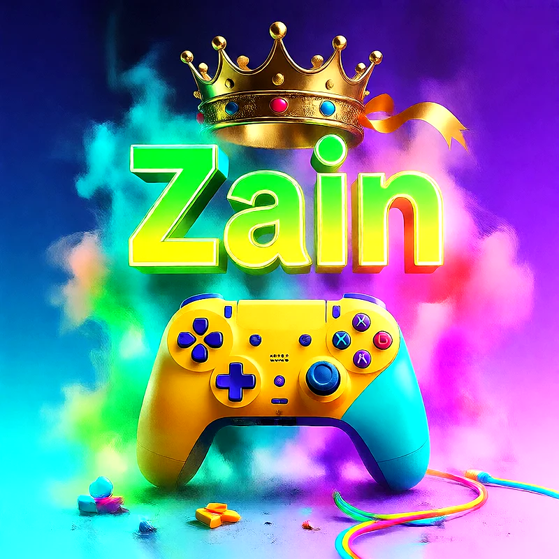 صورة اسم زين بتاج ذهبي على يد تحكم ألعاب بلاى ستيشن | تصميم جيمنج 3D للفيسبوك والواتساب