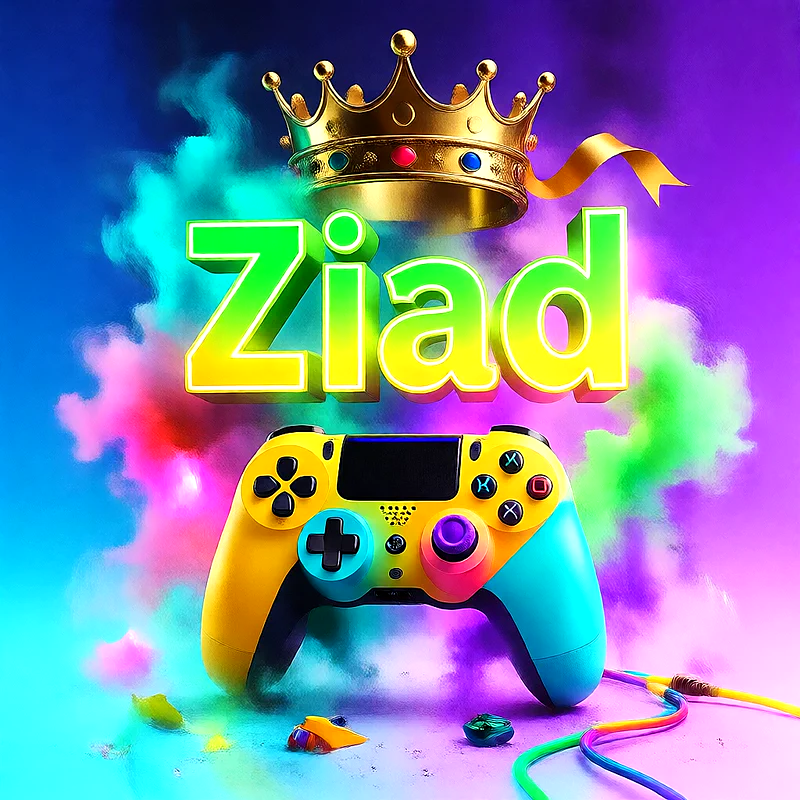 صورة اسم زياد بتاج ذهبي على يد تحكم ألعاب بلاى ستيشن | تصميم جيمنج 3D للفيسبوك والواتساب