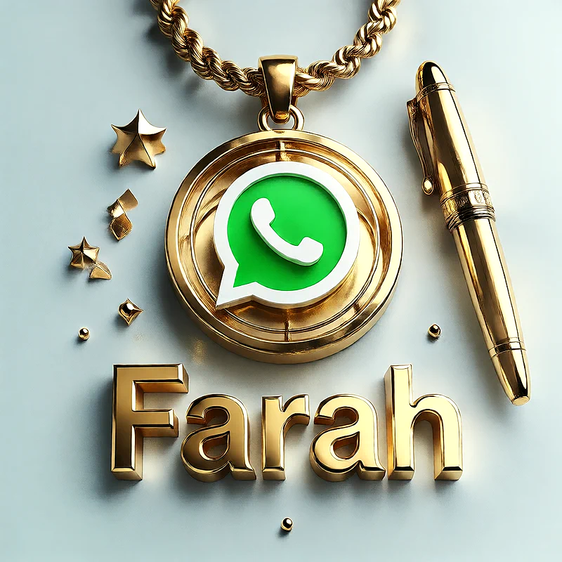 تصميم ذهبي فاخر لاسم فرح مع شعار واتساب وقلم أنيق | صور للواتساب