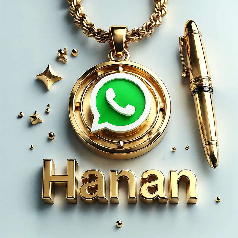 تصميم ذهبي فاخر لاسم حنان مع شعار واتساب وقلم أنيق | صور للواتساب