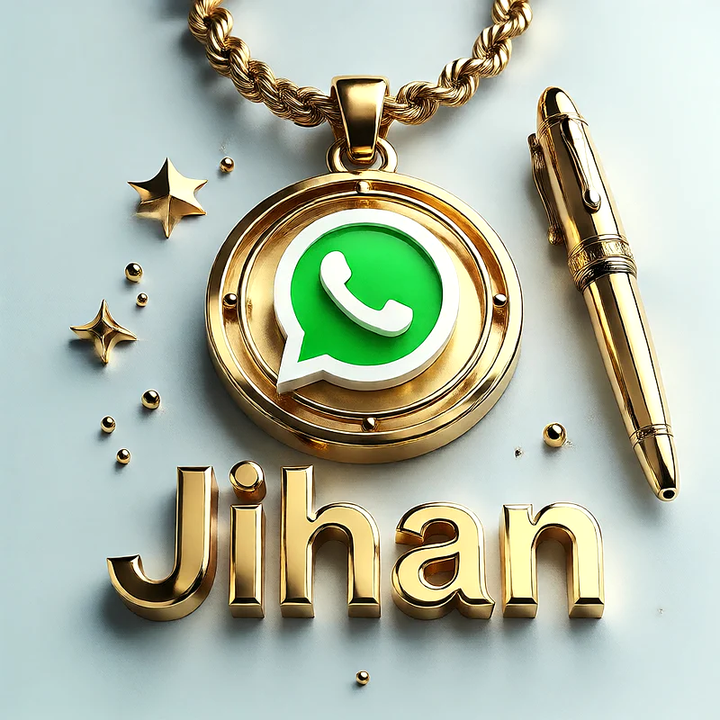 تصميم ذهبي فاخر لاسم جيهان مع شعار واتساب وقلم أنيق | صور للواتساب