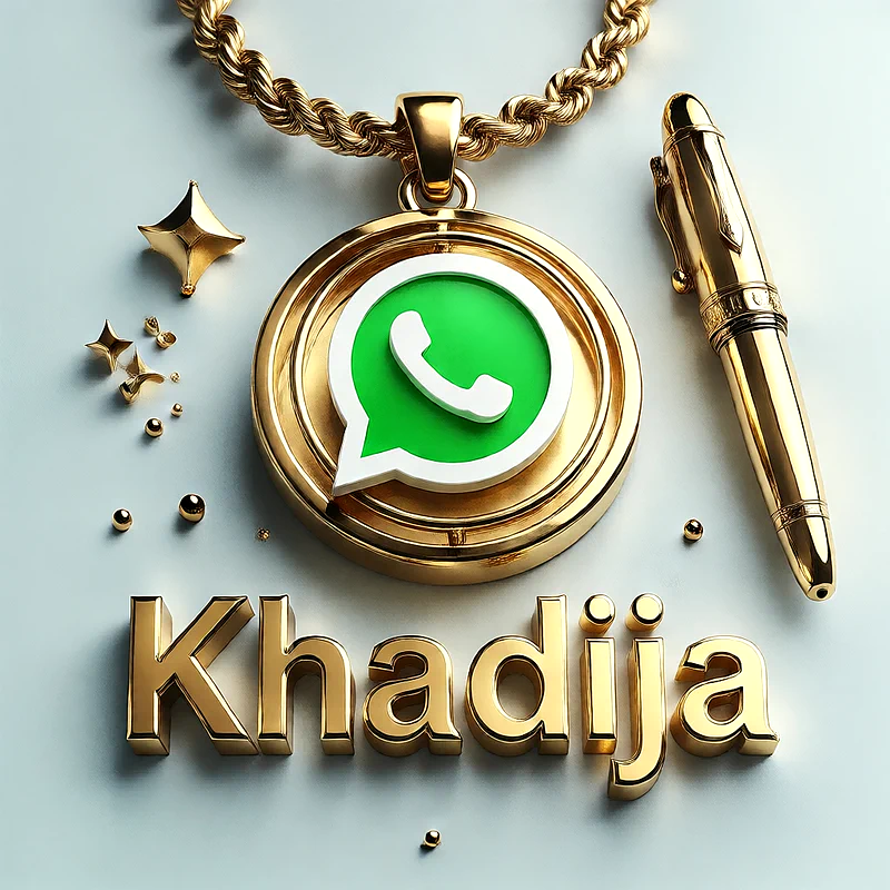 تصميم ذهبي فاخر لاسم خديجة مع شعار واتساب وقلم أنيق | صور للواتساب