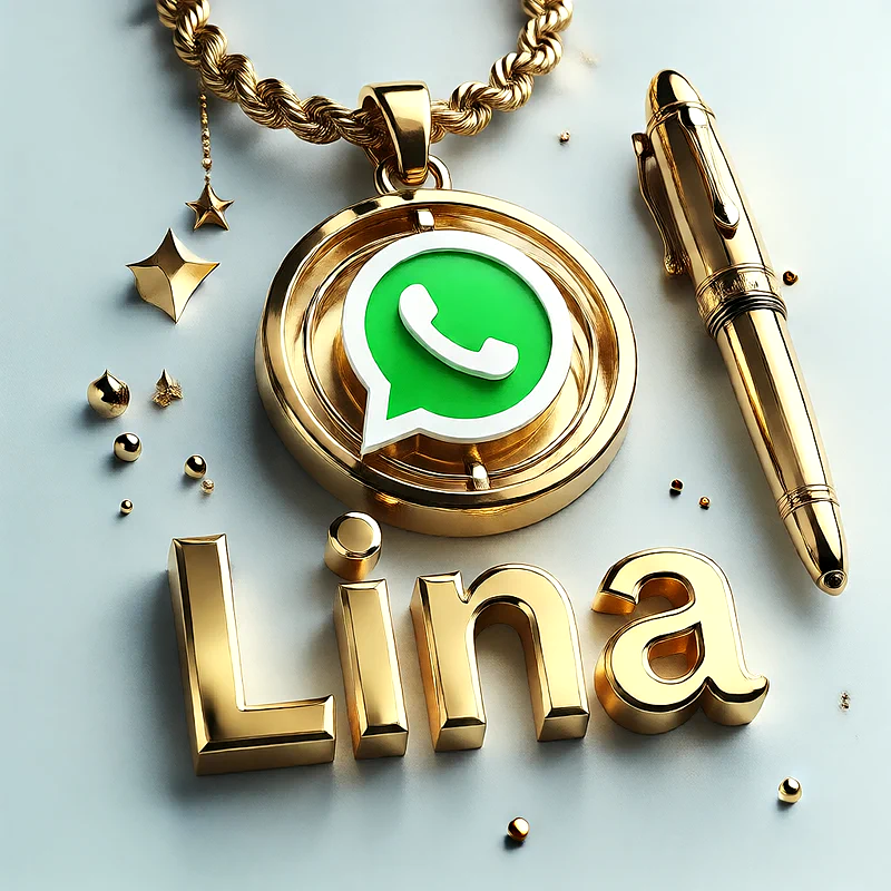 تصميم ذهبي فاخر لاسم لينا مع شعار واتساب وقلم أنيق | صور للواتساب