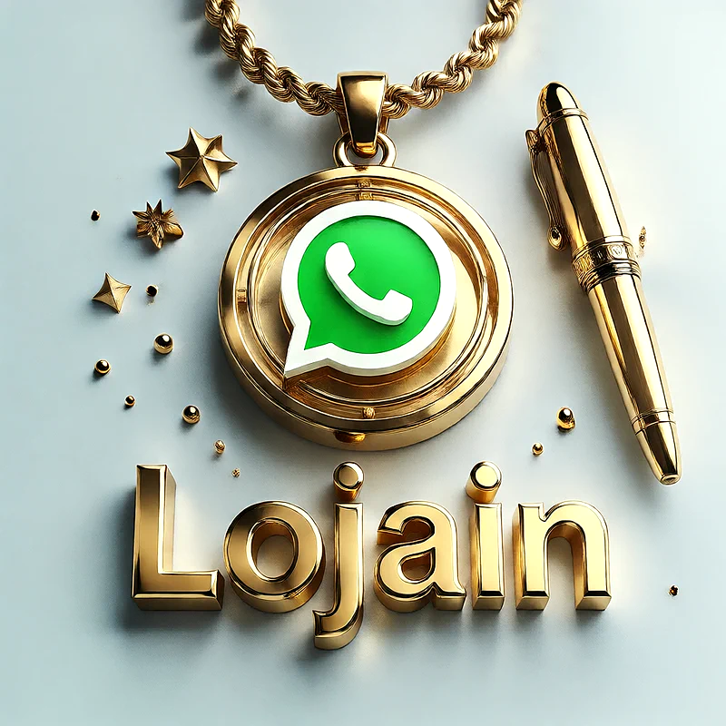 تصميم ذهبي فاخر لاسم لوجين مع شعار واتساب وقلم أنيق | صور للواتساب