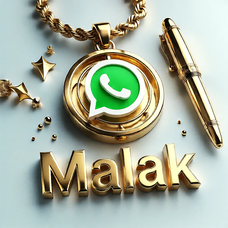 تصميم ذهبي فاخر لاسم ملك مع شعار واتساب وقلم أنيق | صور للواتساب