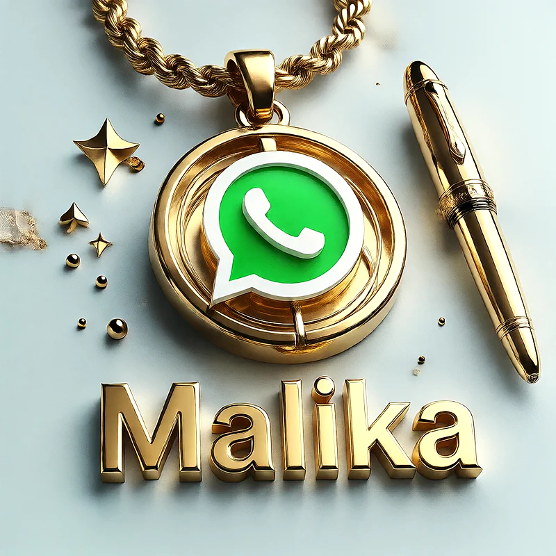 تصميم ذهبي فاخر لاسم مليكة مع شعار واتساب وقلم أنيق | صور للواتساب