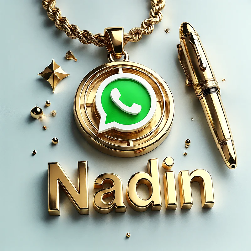 تصميم ذهبي فاخر لاسم نادين مع شعار واتساب وقلم أنيق | صور للواتساب
