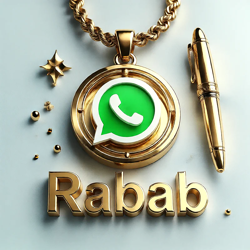 تصميم ذهبي فاخر لاسم رباب مع شعار واتساب وقلم أنيق | صور للواتساب