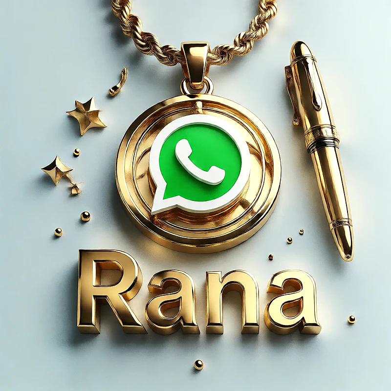 تصميم ذهبي فاخر لاسم رنا مع شعار واتساب وقلم أنيق | صور للواتساب