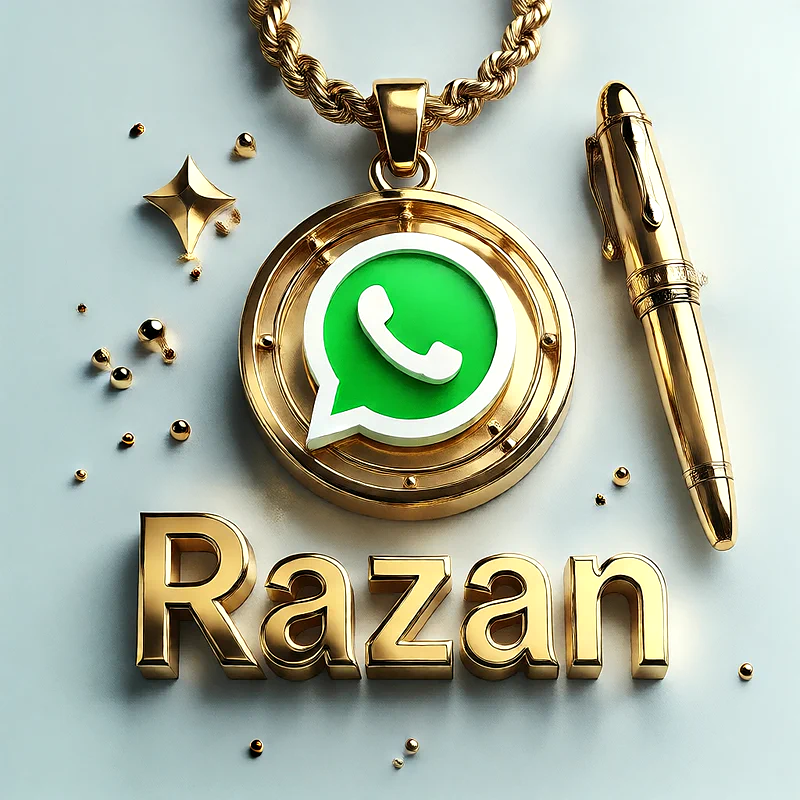 تصميم ذهبي فاخر لاسم رزان مع شعار واتساب وقلم أنيق | صور للواتساب