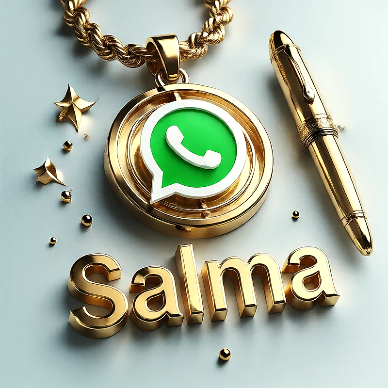 تصميم ذهبي فاخر لاسم سلمى مع شعار واتساب وقلم أنيق | صور للواتساب