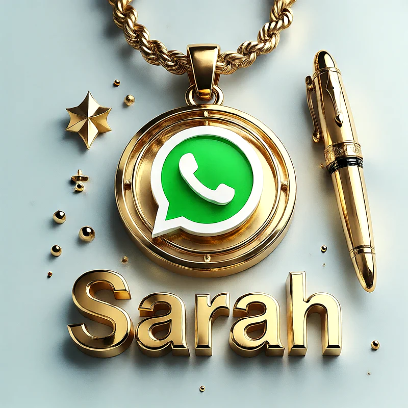 تصميم ذهبي فاخر لاسم سارة مع شعار واتساب وقلم أنيق | صور للواتساب