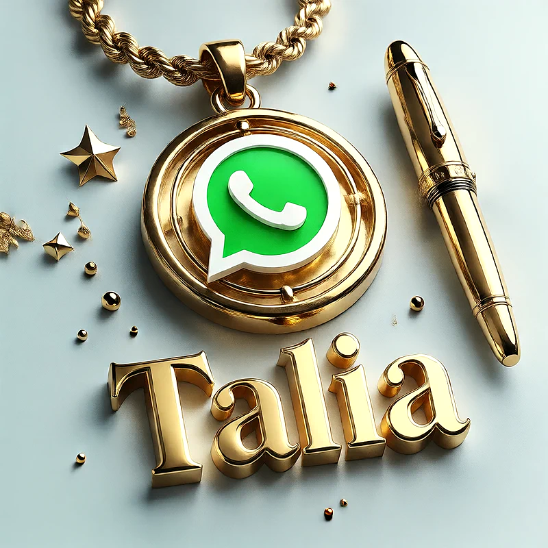 تصميم ذهبي فاخر لاسم تالية مع شعار واتساب وقلم أنيق | صور للواتساب
