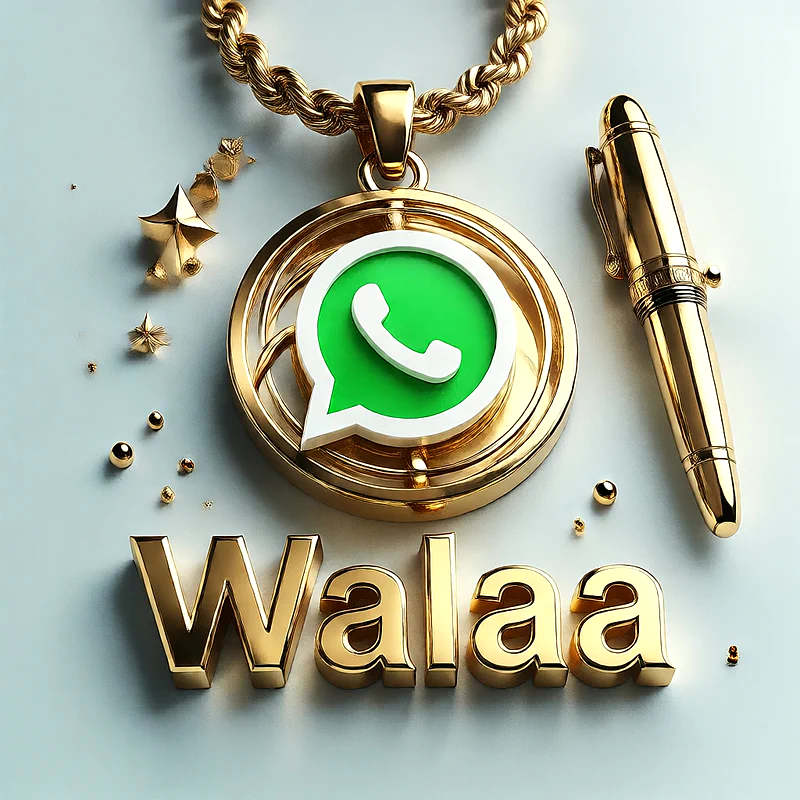 تصميم ذهبي فاخر لاسم ولاء مع شعار واتساب وقلم أنيق | صور للواتساب